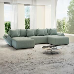 Colțar extensibil dumonde cu ladă de depozitare si sezut confortabil din spuma high-density, Berlin U Enjoy Mint 400x185 cm