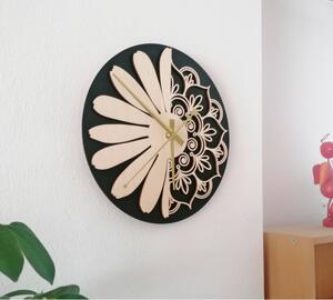 Ceas de perete din lemn model floare a vieții: MDF negru/ placaj plop PR0374