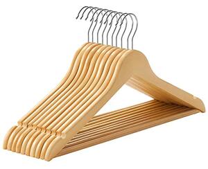 Set de 10 umerase din lemn, Songmics, Natural-Argintiu, 44.5x23x1.2 cm