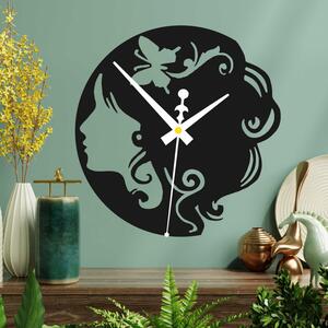 Ceas din lemn - doamnă cu fluture în păr negru și colorat | SENTOP PR0399
