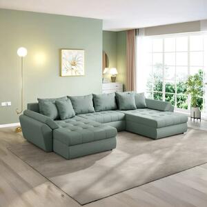 Colțar extensibil dumonde cu ladă de depozitare si sezut confortabil din spuma high-density, Loana U Enjoy Mint 375x185 cm