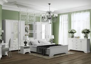 Dormitor Kentuki 1, Dulap 5 usi + 2 sertare, Comoda 2 usi + 4 sertare, Pat 160x200 cm, 2 noptiere, Alb