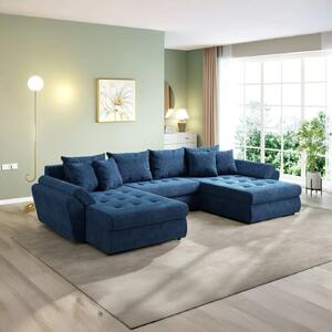 Colțar extensibil dumonde cu ladă de depozitare si sezut confortabil din spuma high-density, Loana U Zoom Blue 375x185 cm
