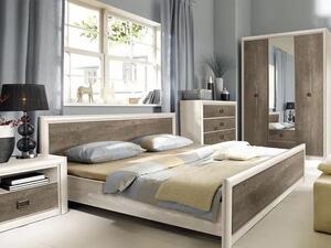 Dormitor Koen 2, Dulap 3 usi, comoda 4 sertare, pat 160x200cm, 2 noptiere, Stejar si Pin