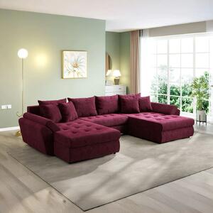 Colțar extensibil dumonde cu ladă de depozitare si sezut confortabil din spuma high-density, Loana U Zoom Red 375x185 cm