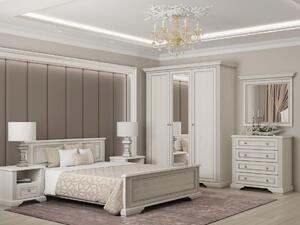 Dormitor White, Dulap 3 usi, comoda 4 sertare, pat 160x200cm, 2 noptiere, Alb texturat