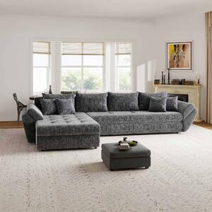 Colțar extensibil dumonde cu ladă de depozitare si sezut confortabil din spuma high-density, Loana XL Cremona Gri 335x185 cm