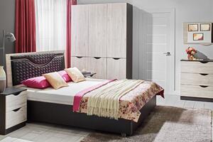 Dormitor Happy alb, pat 160x200 cm, dulap 6 usi, comoda cu oglinda, noptiere