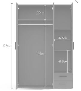 Dulap Berno, 120x177x52 cm, 3 usi si 2 sertare, Alb