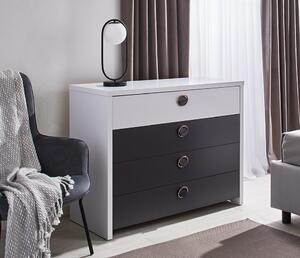 Comoda Cristal, 4 sertare, 110x90x50 cm, Alb si Grafit