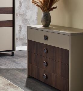 Comoda Cristal, 4 sertare, 110x90x50 cm, Bej si Nuc