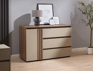 Comoda Malta, 1 usa + 3 sertare, 120x77x45cm, Nuc si Bej