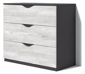 Comoda Happy, 3 sertare, 100x89x48 cm, Alb si Gri