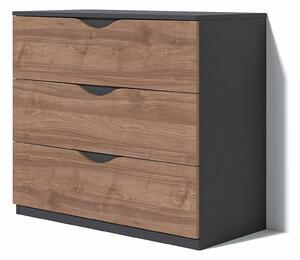 Comoda Happy, 3 sertare, 100x89x48 cm, Nuc si Gri
