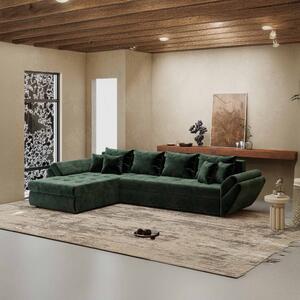 Colțar extensibil dumonde cu ladă de depozitare si sezut confortabil din spuma high-density, Loana XL Monolith Verde 335x185 cm