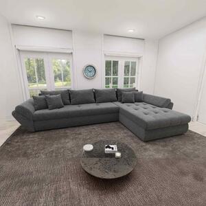 Colțar extensibil dumonde cu ladă de depozitare si sezut confortabil din spuma high-density, Loana XL Monte Gri 90 II 335x185 cm
