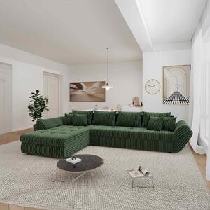 Colțar extensibil dumonde cu ladă de depozitare si sezut confortabil din spuma high-density, Loana XL Tilia Verde 335x185 cm