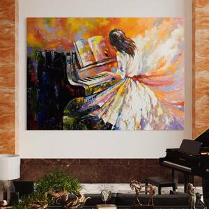 Tablou Canvas Premium LuxCanva® B1114, Fata Cantand La Pian , Muzica, Pian, Living, Portativ, Dormitor, Clape, Culori Vibrante