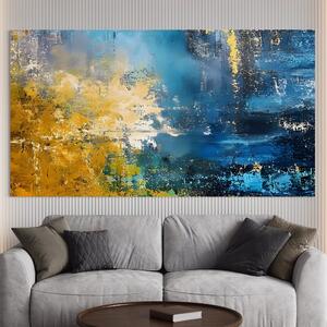 Tablou Canvas Premium LuxCanva® B1104, Mare Abstracta , Living, Liniste, Foite Aurii, Albastru, Decor, Mare, Apa, Culori Vibrante