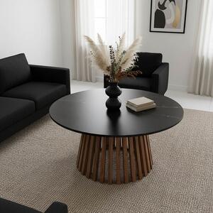 Masuta De Cafea Rotunda Melora Lemn Masiv De Salcam Culoare Naturala Si Negru Blat Din Marmura D100x45 Cm