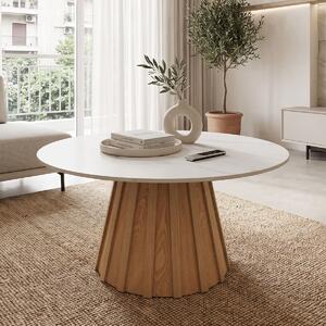 Masuta De Cafea Rotunda Fiora Piatra Sinterizata Aspect Marmura-MDF Nuanta Naturala D80x40 Cm