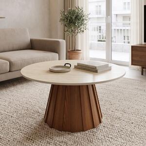 Masuta De Cafea Rotunda Fiora Piatra Sinterizata Aspect Travertin-MDF Nuc D80x40 Cm