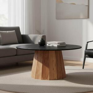 Masuta De Cafea Rotunda Eloria Lemn Masiv De Salcam Culoare Naturala Si Marmura Neagra Table Blat D90x45 Cm