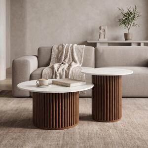 Masuta De Cafea Set 2 Bucati Savina Alb Piatra Sinterizata MDF Nuc