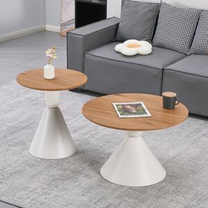 Masuta De Cafea Set 2 Bucati Orlina Alb Metal- MDF Nuanta Naturala