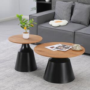 Masuta De Cafea Set 2 Bucati Pelora Negru Metal- MDF Nuanta Naturala