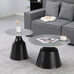Masuta De Cafea Set 2 Bucati Selorta Negru Metal-piatra Sinterizata Gray Marble