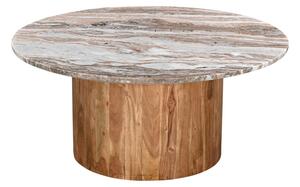 Masuta De Cafea Rotunda Savina Lemn Masiv De Salcam Culoare Naturala Si Blat Din Marmura D90x40 Cm