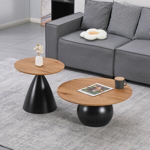 Masuta De Cafea Set 2 Bucati Celora Negru Metal- MDF Nuanta Naturala