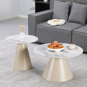 Masuta De Cafea Set 2 Bucati Divany Cappuccino Metal - Travertine Cu Efect Marmura