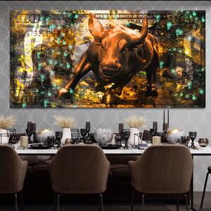 Tablou Canvas Premium LuxCanva® B1096, Dollar Bull , Birou, Taur, Bancnota, Dolar, Bar, Culori Vibrante