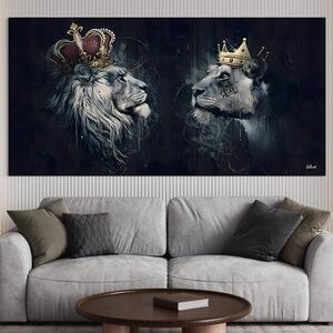 Tablou Canvas Premium LuxCanva® B1091, Leu Si Leoaica , Living, Familie, Portret, Leu, Leoaica, Dormitor, Safari, Coroana, Negru Si Auriu