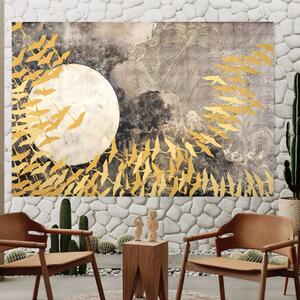 Tablou Canvas Premium LuxCanva® B1087, Marea migratie , Living, Pasari, Auriu, Corp Ceresc, Calatorie, Dormitor, Auriu