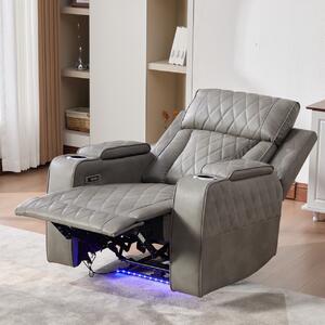 Fotoliu dumonde, recliner electrice, incarcare wireless, USB-C, suport pahare incalzite, lumini LED Selvar