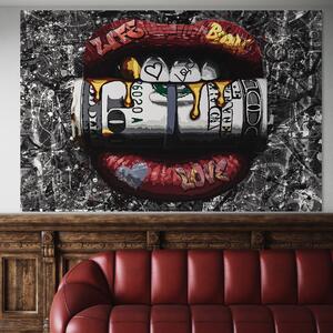 Tablou Canvas Premium LuxCanva® B1047, Red Lips , Dormitor, Living, Dolari, Rosu, Buze, Senzualitate, Multicolor, Culori Vibrante