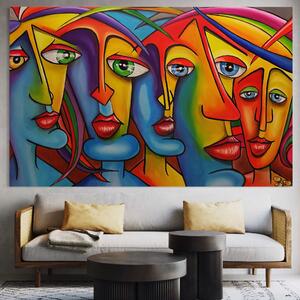 Tablou Canvas Premium LuxCanva® A1349, Abstract Face , Living, Portret, Arta Moderna, Colorat, Galerie De Arta, Culori Vibrante
