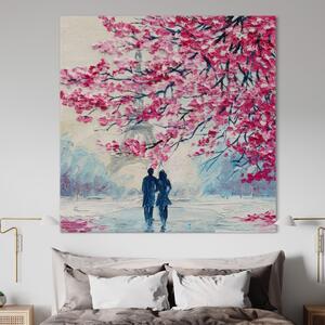 Tablou Canvas Premium LuxCanva® A1347, Pink Tree , Studio, Cuplu, Romantic, Turnul Eiffel, Iubire, Culori Vibrante