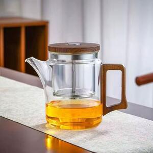 Ceainic ,ZEN FLOW 650 ml cu infuzor si sistem cu buton, sticla borosilicata
