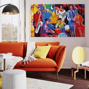 Tablou Canvas Premium LuxCanva® A1325, Colorful Jazz Art , Living, Muzica, Instrumente Muzicale, Formatie, Dormitor, Culori Vibrante