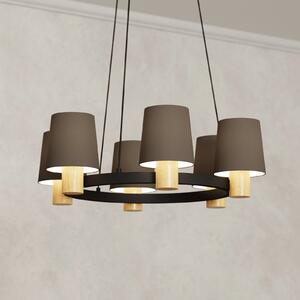 EGLO Edale candelabru 6x abajur pânză cappuccino rotund, reglabil, Maro / Rugină, Camera de zi / sufragerie, Țesătură / Textil, Modern
