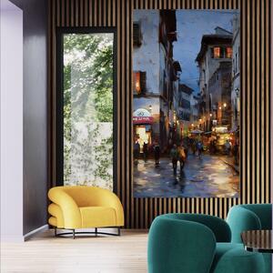 Tablou Canvas Premium LuxCanva® A1299, Prin Oras , Living, Oameni, Seara, Terase, Magazine, Cafenea, Culori Vibrante