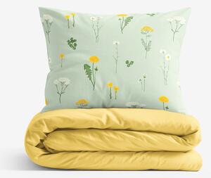 Goldea lenjerie de pat din 100% bumbac duo - pajiște pe verde mélange cu galben 160 x 200 și 2buc 50 x 70 cm