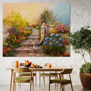 Tablou Canvas Premium LuxCanva® A1283, Scarile Cu Flori , Living, Flori, Alee, Copaci, Dormitor, Culori Vibrante