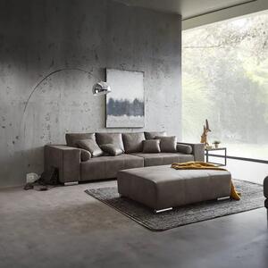 Canapea extensibilă dumonde cu ladă de depozitare si sezut confortabil din spuma high-density, Marbela Tobago Brown XXL 295x120 cm cu taburet inclus
