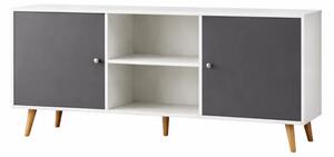 Comoda Scandinavian cu 2 usi și raft deschis, 150 cm - White and Grey
