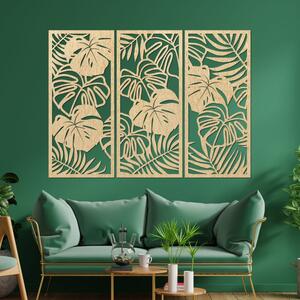 Pictură murală din trei piese cu frunză de monstera | TROPICI